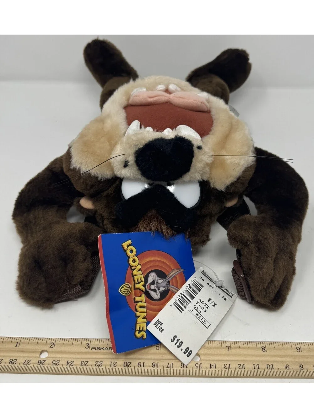 Vintage 1997 Looney Tunes Tasmanian Devil Plush Backpack with Tags